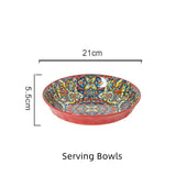 Boho Ceramic Dinner Plates Red Set  Tableware Dinnerware Set Hand-painted Printed Underglaze Ceramic Tableware