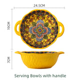Boho Ceramic Dinner Plates Yellow Set  Tableware Dinnerware Set Hand-painted Printed Underglaze Ceramic Tableware