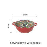 Boho Ceramic Dinner Plates Red Set  Tableware Dinnerware Set Hand-painted Printed Underglaze Ceramic Tableware