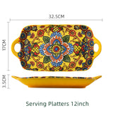 Boho Ceramic Dinner Plates Yellow Set  Tableware Dinnerware Set Hand-painted Printed Underglaze Ceramic Tableware