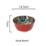 Boho Ceramic Dinner Plates Red Set  Tableware Dinnerware Set Hand-painted Printed Underglaze Ceramic Tableware
