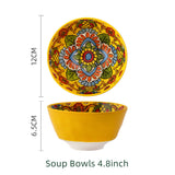 Boho Ceramic Dinner Plates Yellow Set  Tableware Dinnerware Set Hand-painted Printed Underglaze Ceramic Tableware