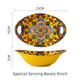 Boho Ceramic Dinner Plates Yellow Set  Tableware Dinnerware Set Hand-painted Printed Underglaze Ceramic Tableware