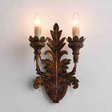 Vintage Distressed Bronze/Silver Metal Wall Sconce with Ornate Foliage Relief