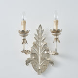 Vintage Distressed Bronze/Silver Metal Wall Sconce with Ornate Foliage Relief