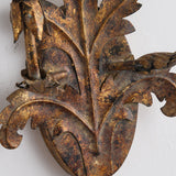 Vintage Distressed Bronze/Silver Metal Wall Sconce with Ornate Foliage Relief