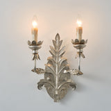 Vintage Distressed Bronze/Silver Metal Wall Sconce with Ornate Foliage Relief
