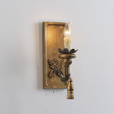 Vintage Hand-Carved Wood & Iron Wall Light, Antique Gold Finish Sconce with Tassel Accent