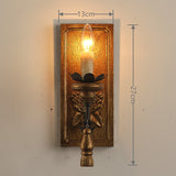 Vintage Hand-Carved Wood & Iron Wall Light, Antique Gold Finish Sconce with Tassel Accent