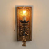Vintage Hand-Carved Wood & Iron Wall Light, Antique Gold Finish Sconce with Tassel Accent