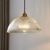 Vintage Ribbed Glass Pendant Light – Retro Pleated Glass Hanging Lamp