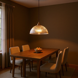 Vintage Ribbed Glass Pendant Light – Retro Pleated Glass Hanging Lamp