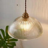 Vintage Ribbed Glass Pendant Light – Retro Pleated Glass Hanging Lamp