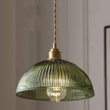 Vintage Ribbed Glass Pendant Light – Retro Pleated Glass Hanging Lamp
