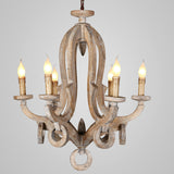 Rustic Shabby Hand-Carved Wooden Chandelier Farmhouse Style
