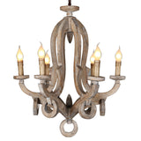 Rustic Shabby Hand-Carved Wooden Chandelier Farmhouse Style
