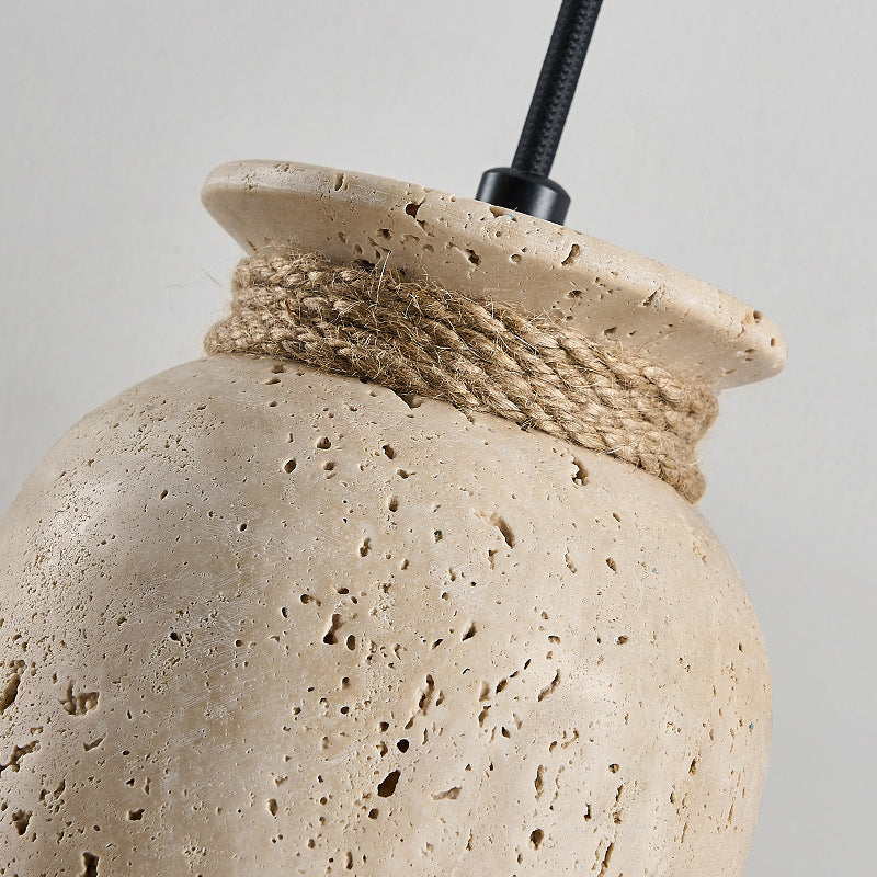 Wabi-Sabi Natural Travertine Stone Pendant Light – Rustic Cream