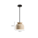Wabi-Sabi Natural Travertine Stone Pendant Light – Rustic Cream Stone Hanging Lamp with Rope Detail