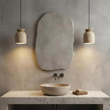 Wabi-Sabi Natural Travertine Stone Pendant Light – Rustic Cream Stone Hanging Lamp with Rope Detail