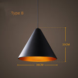 Wide Contemporary Metal Ceiling Lamp Cone Shade with Gold Ripple Inside Black Dining Room Hanging Pendant Light