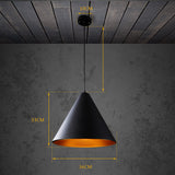 Wide Contemporary Metal Ceiling Lamp Cone Shade with Gold Ripple Inside Black Dining Room Hanging Pendant Light