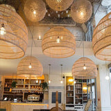 Woven Dome Rattan Pendant Light Vintage Hanging Lamp Shades Natural Twine