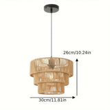 Hand-Woven Jute Rope Multi-Tiered   Contemporary Organic Design Hanging Lamp - 3-Tier