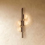 Modern Double-Sided Alabaster Wall Sconce with Aged Brass Finish