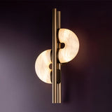 Modern Double-Sided Alabaster Wall Sconce with Aged Brass Finish