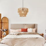 Hand-Woven Jute Rope Multi-Tiered   Contemporary Organic Design Hanging Lamp - 3-Tier