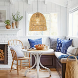 Cecilio Bamboo Weaving Perforated Dome Hanging Pendant Ceiling Light