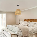Cecilio Bamboo Weaving Perforated Dome Hanging Pendant Ceiling Light