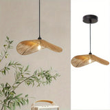 Hand-Woven Straw Hat Style Ceiling Lamp - Coastal & Eclectic Artistic Asymmetrical Rattan Pendant Chandelier