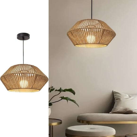 Hand-Woven Jute & Bamboo Pendant Light Fixture - Rustic & Modern