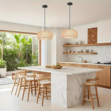 Cylindrical Woven Ceiling Fixture Round Jute Rope Hanging Lamp - Rustic & Modern