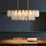Modern Luxury Linear Capiz Shell Chandelier with Brass Finish - Tiered Teardrop Pendant Light for Dining Room and Kitchen Island