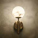 Modern Alabaster Globe Wall Sconce with Brushed Brass Finish