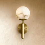 Modern Alabaster Globe Wall Sconce with Brushed Brass Finish