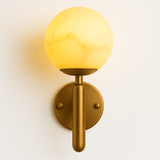 Modern Alabaster Globe Wall Sconce with Brushed Brass Finish