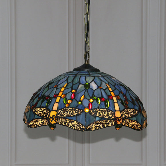 Tiffany Pastoral Retro Dragonfly Ceiling Lamp Creative Color Glass
