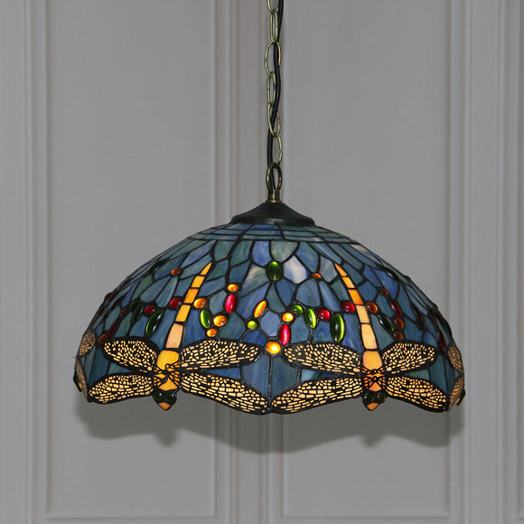 Tiffany Pastoral Retro Dragonfly Ceiling Lamp Creative Color Glass Pendant Lighting  Iron Single Head Chandelier