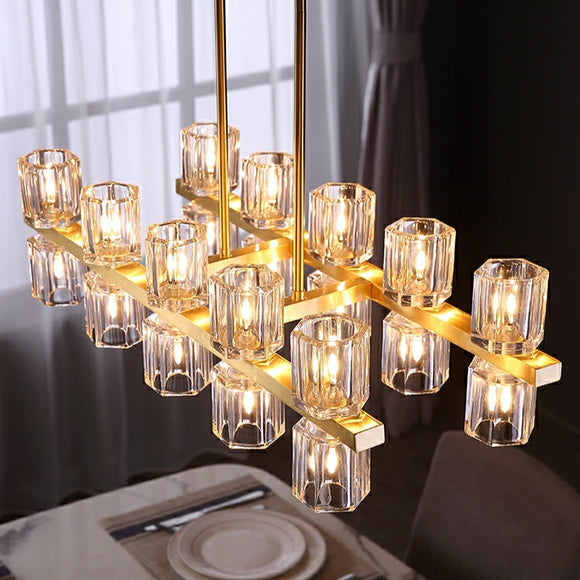 10/20-Lights Long Strip Pure Brass Crystal Chandelier Pendant Lighting Kitchen Island G4