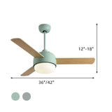 36"/42" LED Ceiling Fan Lamp Modern Dining Room 3 Blades Semi Flush Mounted Light with Dome Acrylic Shade in Macaron