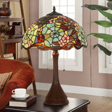 16 Inch Tiffany Color Lamp Classical Table Lamp Stained Glass Brown Zinc Alloy Base