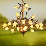 15/21 Lights Retro Iron Gold Tulip Glaze Shade Chandeliers G4 LED - heparts