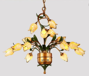 15/21 Lights Retro Iron Gold Tulip Glaze Shade Chandeliers G4 LED - heparts