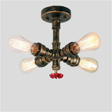 Vintage Water Pipe Wall Lamp 4 Lights Bar Restaurant Iron Industrial Style E26 E27 Edison Bulbs Retro Lamp - heparts