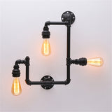 Loft Vintage Water Pipe Wall Lamp 4-Lights Bar Restaurant Iron Industrial Style E26 E27 Edison Bulbs Retro Wall Sconce Lamp - heparts