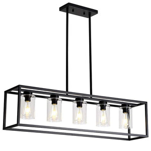 Farmhouse Chandeliers Rectangle Black 5 Light Dining Room Lighting Fixtures Hanging