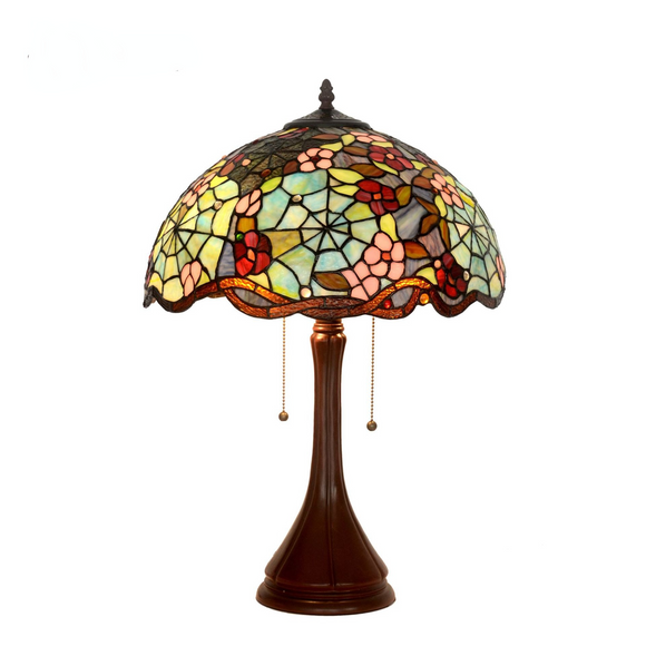 16 Inch Tiffany Color Lamp Classical Table Lamp Stained Glass Brown Zinc Alloy Base